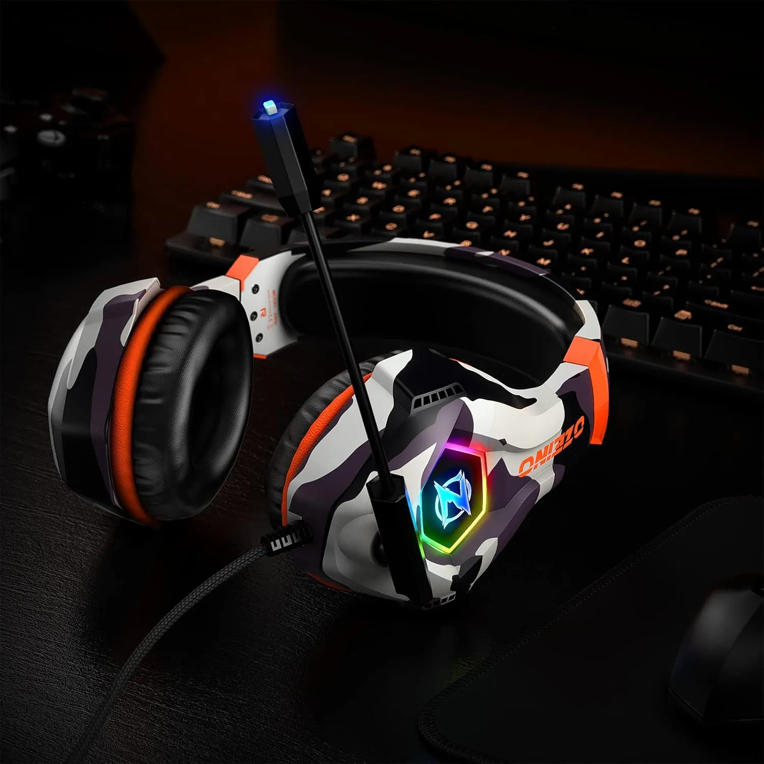 Gaming Headset for PC, Ps4, Ps5, Xbox Headset with 7.1 Surround Sound, Gaming Headphones with Noise Cancelling Mic RGB Light Over Ear Headphones for Xbox Series X/S, Switch-Camo