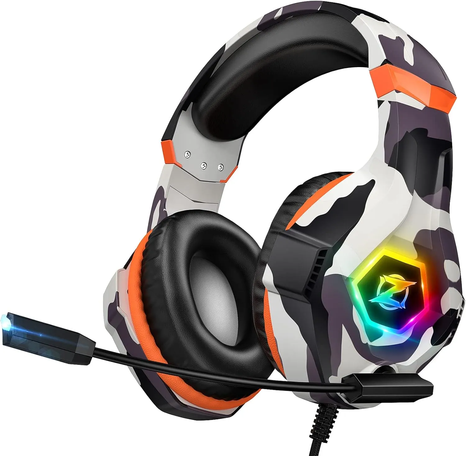 Gaming Headset for PC, Ps4, Ps5, Xbox Headset with 7.1 Surround Sound, Gaming Headphones with Noise Cancelling Mic RGB Light Over Ear Headphones for Xbox Series X/S, Switch-Camo