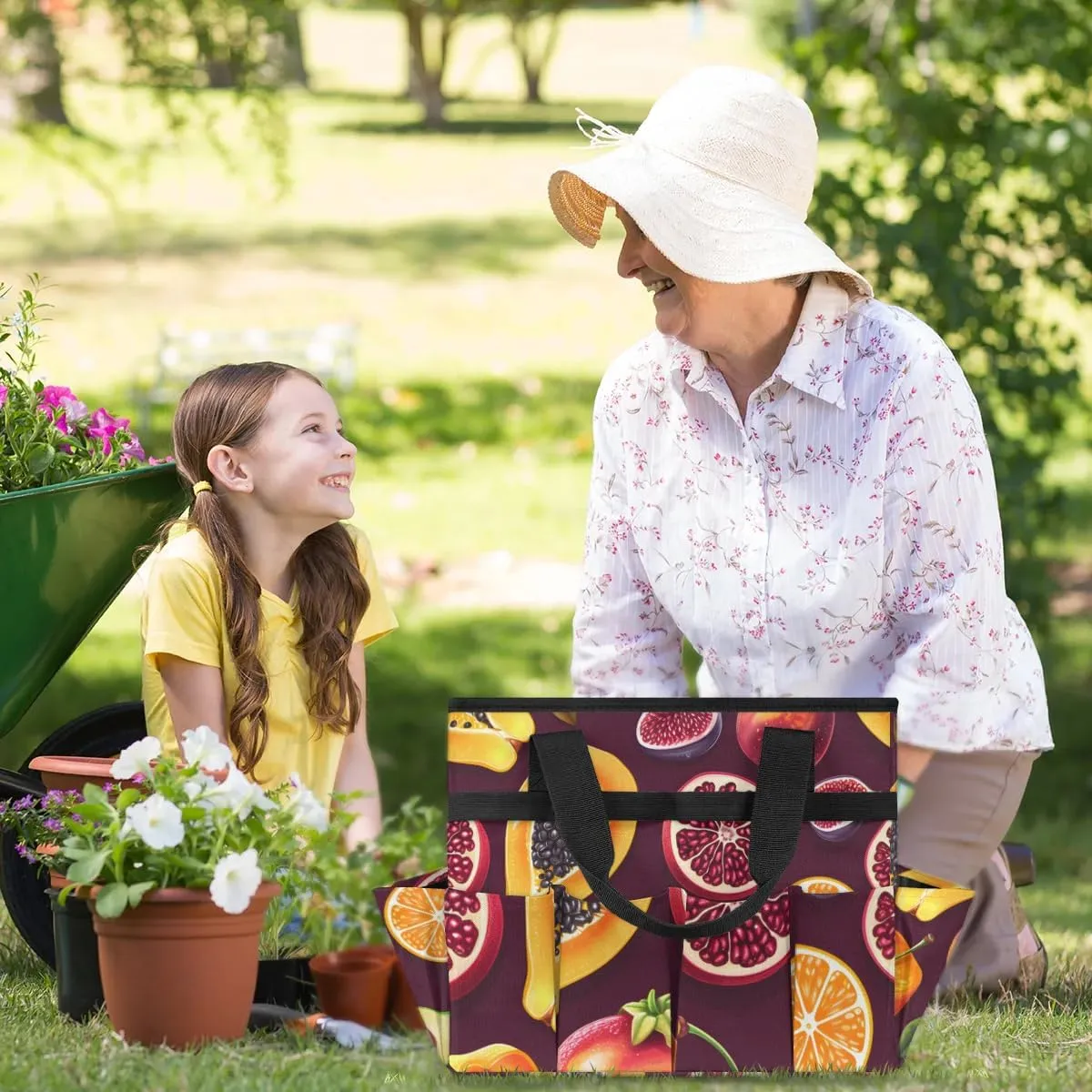 Garden Tool Bag Fruits Pomegranate Garden Tote Bag with Pockets Gardening Organizer Tool Storage Bags for Women Men Indoor Outdoor