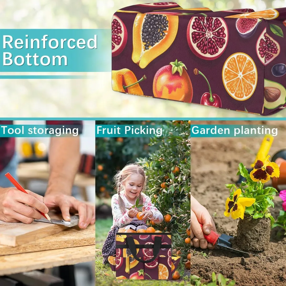Garden Tool Bag Fruits Pomegranate Garden Tote Bag with Pockets Gardening Organizer Tool Storage Bags for Women Men Indoor Outdoor