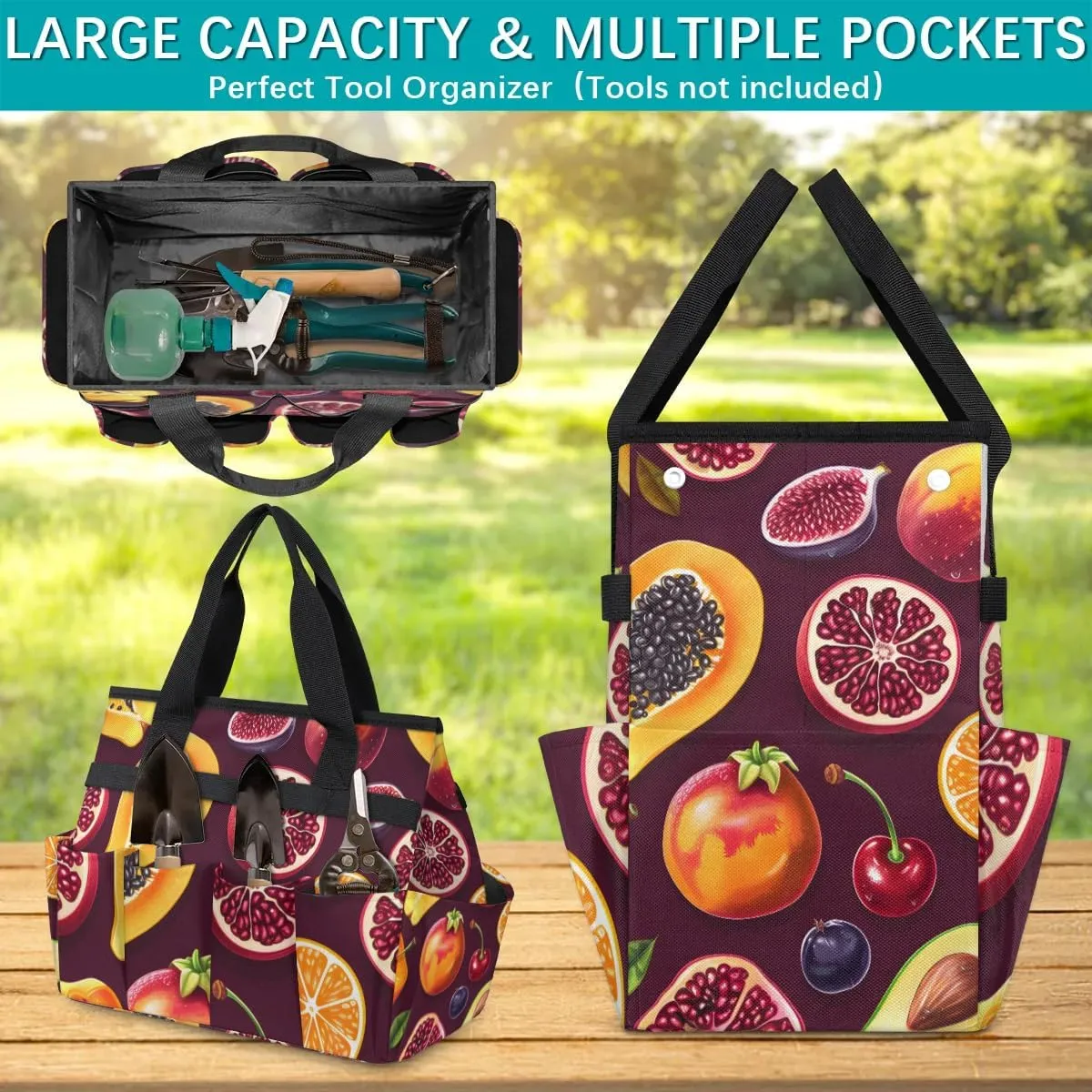 Garden Tool Bag Fruits Pomegranate Garden Tote Bag with Pockets Gardening Organizer Tool Storage Bags for Women Men Indoor Outdoor