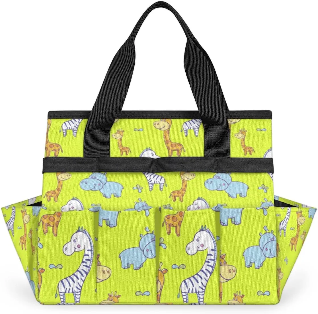 Garden Tool Tote Bag for Women Men Rhinoceros Giraffe Gardening Tool Storage Bags with 10 Pockets Standable Garden Home Tool Kits Organizer for Indoor Outdoor Gardening Gifts