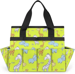 Garden Tool Tote Bag for Women Men Rhinoceros Giraffe Gardening Tool Storage Bags with 10 Pockets Standable Garden Home Tool Kits Organizer for Indoor Outdoor Gardening Gifts