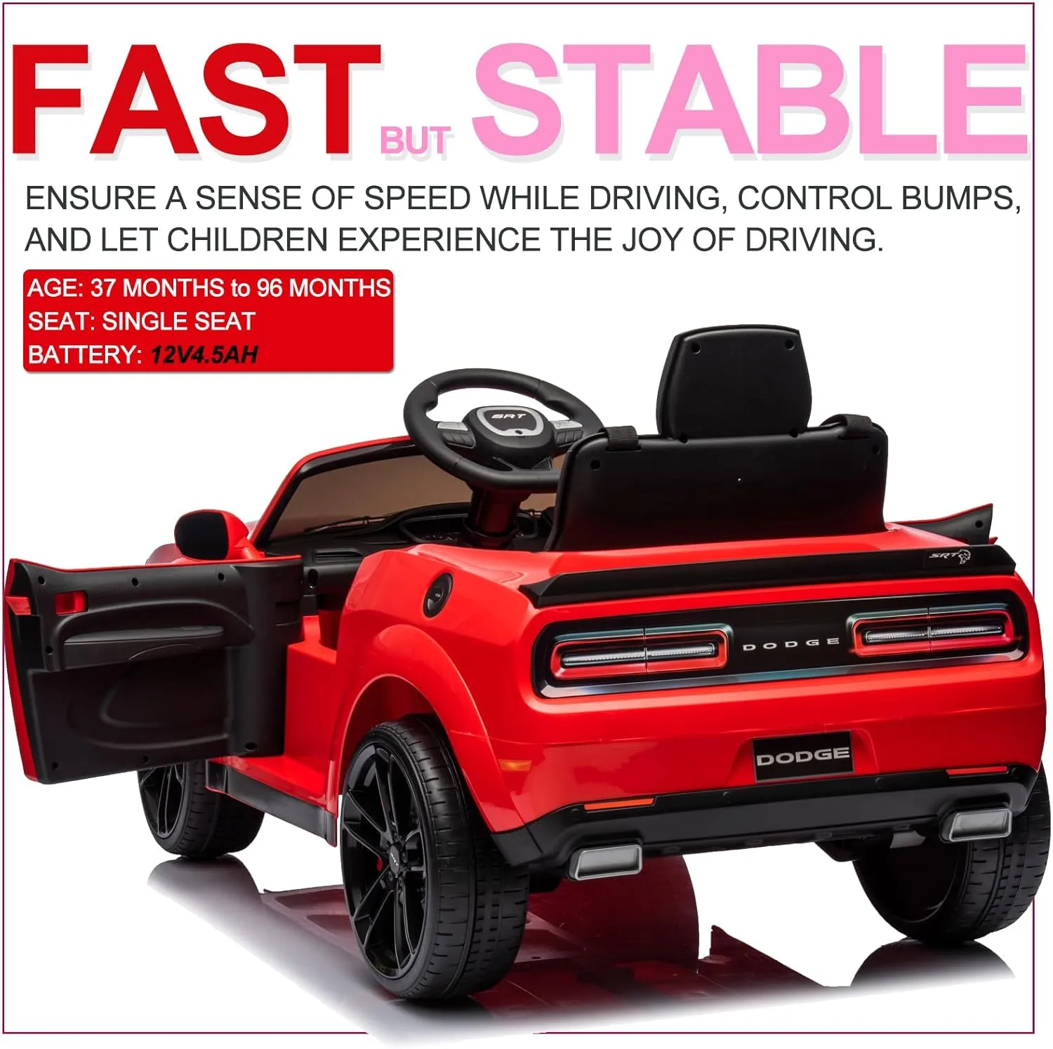 Garvee Licensed Dodge Challenger Kids Electric Car 12V Ride On Car Battery Powered Electric Vehicles with Remote Control, LED Lights, Bluetooth, MP3 for Boys Girls