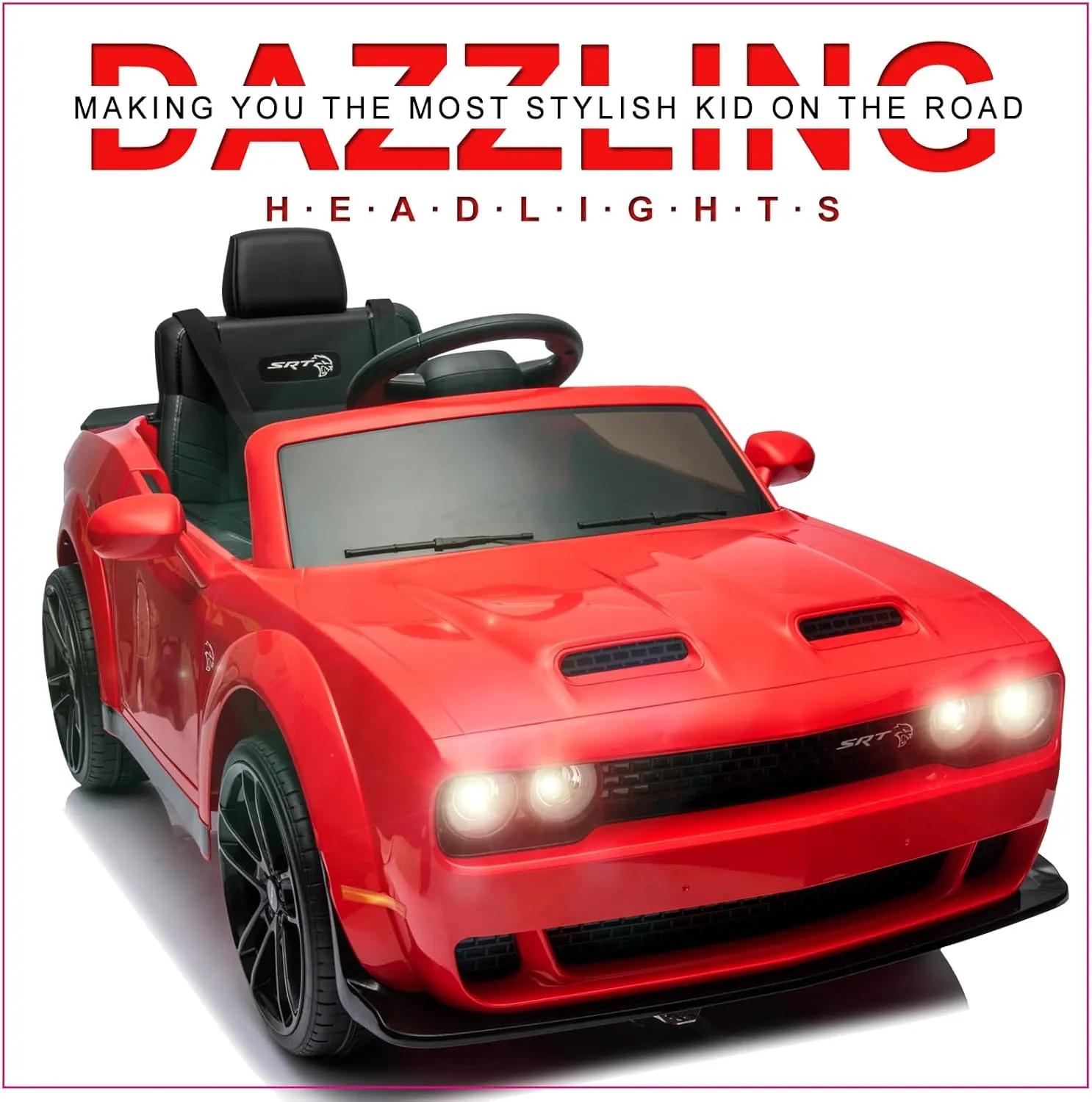 Garvee Licensed Dodge Challenger Kids Electric Car 12V Ride On Car Battery Powered Electric Vehicles with Remote Control, LED Lights, Bluetooth, MP3 for Boys Girls