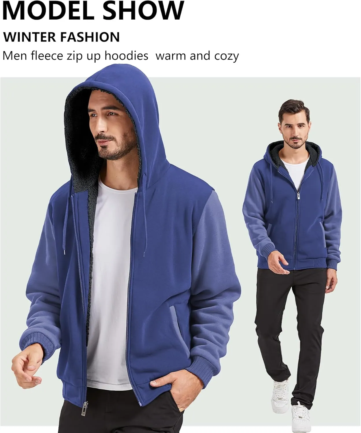 GEEK LIGHTING Men’s Fleece-Lined Zip Up Hoodie, Thick Hooded Jacket Winter Warm Athletic Sweatshirt