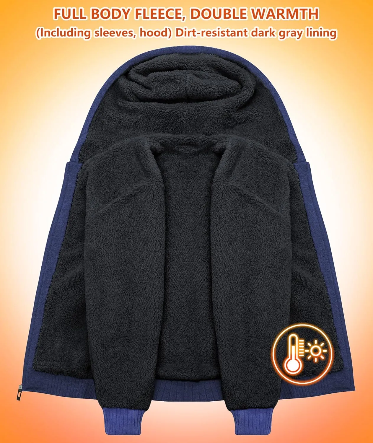 GEEK LIGHTING Men’s Fleece-Lined Zip Up Hoodie, Thick Hooded Jacket Winter Warm Athletic Sweatshirt