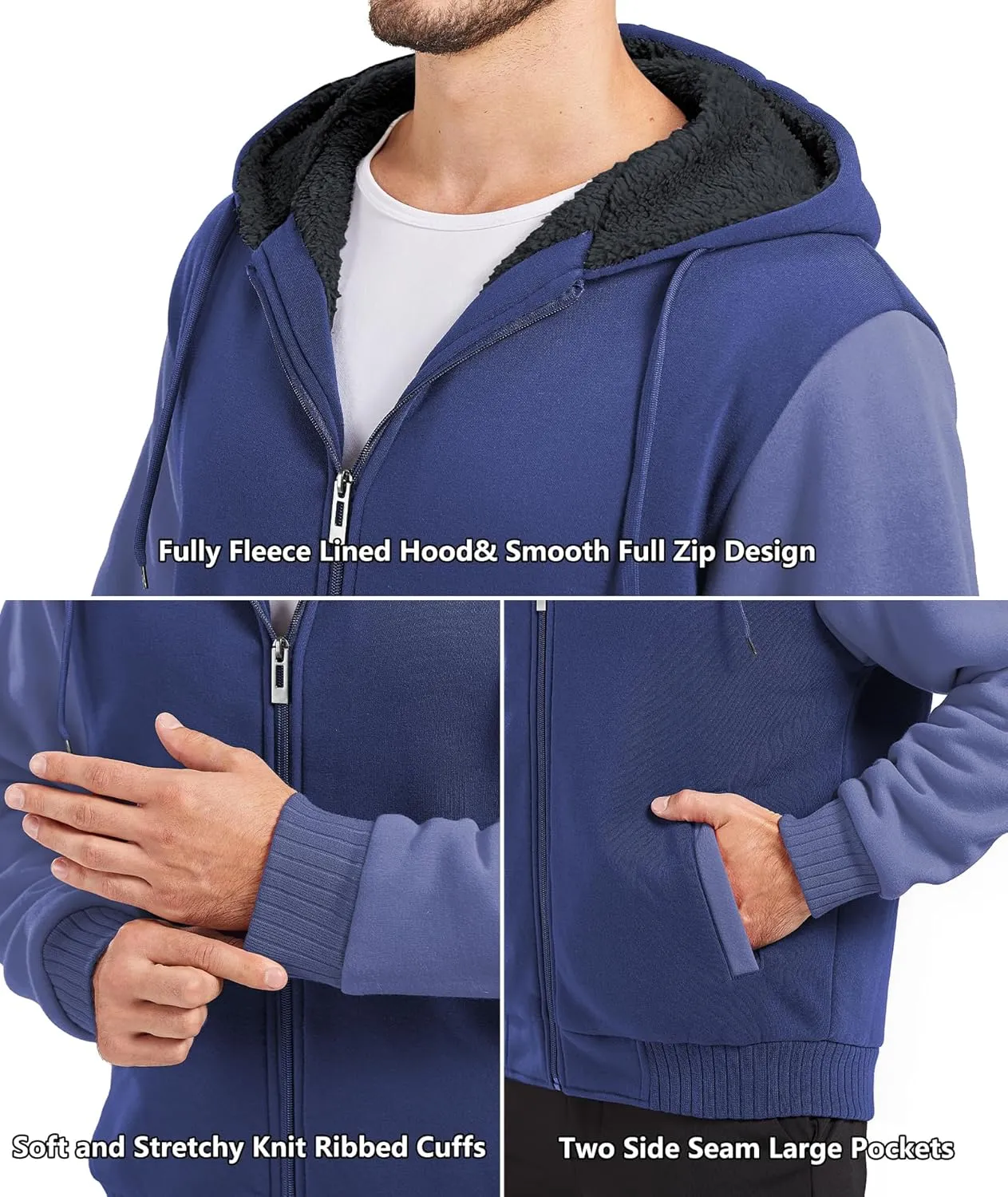 GEEK LIGHTING Men’s Fleece-Lined Zip Up Hoodie, Thick Hooded Jacket Winter Warm Athletic Sweatshirt