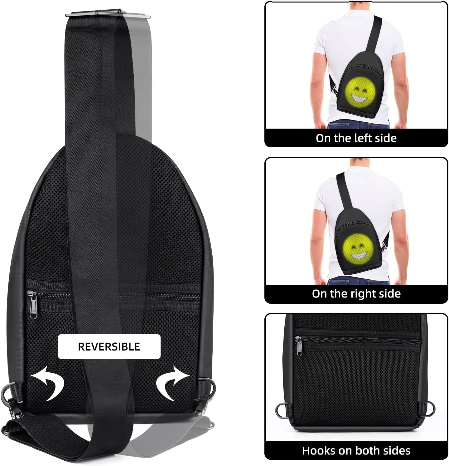 Gelrova City Serise LED Crossbody Bag, Full Color Screen and Programmable DIY, Outdoor Advertising Travel Sling Backpack