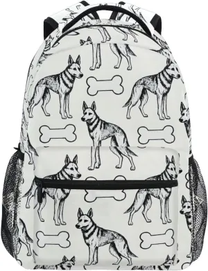 German Shepherd Dog Bones Backpack 3rd 4th 5th Grade School Bookbag Travel Laptop Daypack Bag Purse for Boys Girls Teens