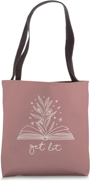 Get Lit - Cute Book Lover Reading Design (Dusty Mauve) Tote Bag