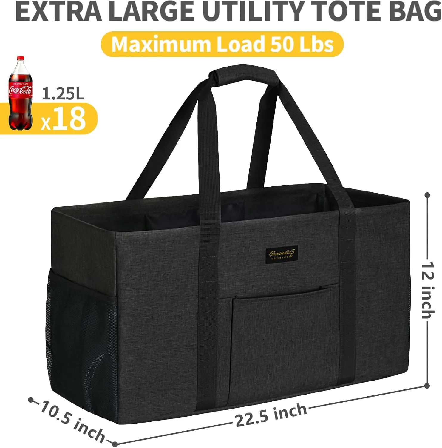 GhvyenntteS Extra Large Utility Tote Bag 2 Pack - Stand Up Utility Tote with Metal Wire Frame & Hard Bottom Board, Reusable Grocery Bags With Handles for Storage, Picnics, Beach, Laundry, Car, Camping