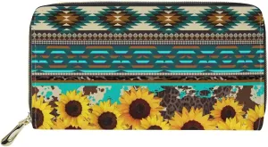 GIFTPUZZ Aztec Wallet Coin Bag for Women Rfid Blocking Zip Around Clutch for Travel Shopping Purse with Zip Coin Pocket Vintage Handbag PU Leather