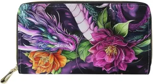 GIFTPUZZ Dragon Women’s Leather Long Wallet Zippered Pocket Purse for IDs, Cash & Coins - Stylish Travel & School Handbag for Active Women Colorful