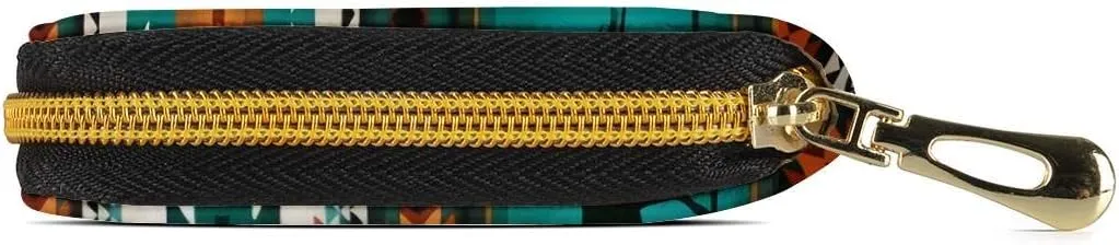 GIFTPUZZ Womens Wallet Turquoise Aztec Horse Pattern Fashion Rfid Blocking Zip Around Clutch for Evening Party Travel Shopping Purse with Card Slots & Zip Coin Pocket