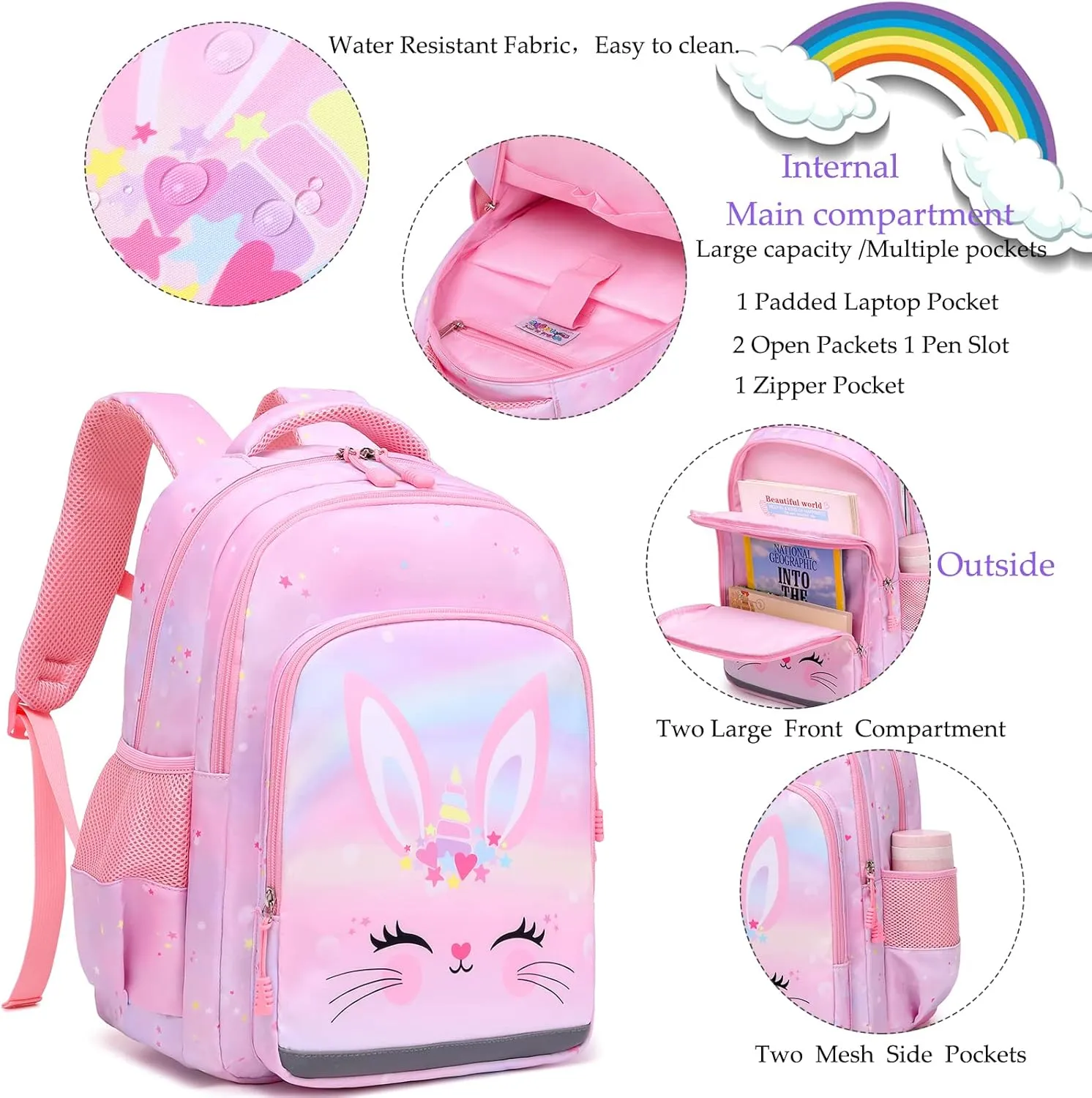 Girls Backpack for Elementary Unicorn Backpack Kids Backpack School Bookbag for Girls 3 in 1 Set Back to School