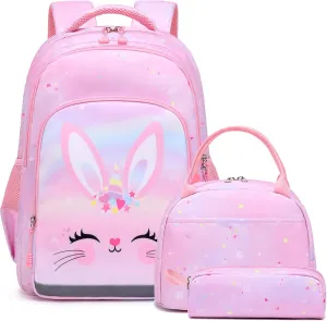 Girls Backpack for Elementary Unicorn Backpack Kids Backpack School Bookbag for Girls 3 in 1 Set Back to School