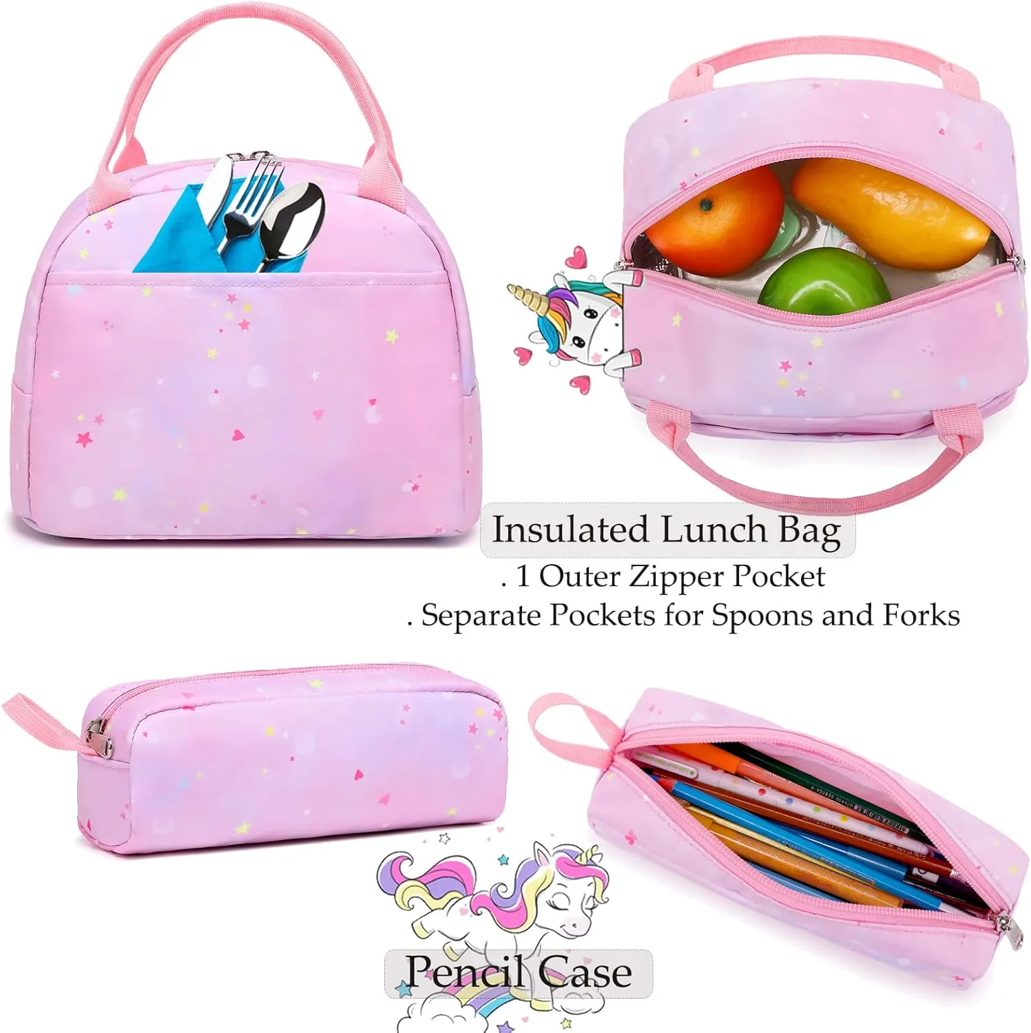 Girls Backpack for Elementary Unicorn Backpack Kids Backpack School Bookbag for Girls 3 in 1 Set Back to School