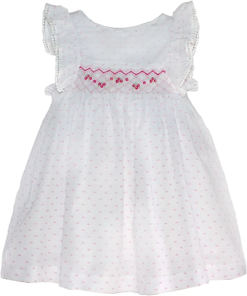 Girls Pin Dot Smocked Angel-Sleeve Dress - Casual Summer Sundress Flower Girl Dress - Infant, Toddler