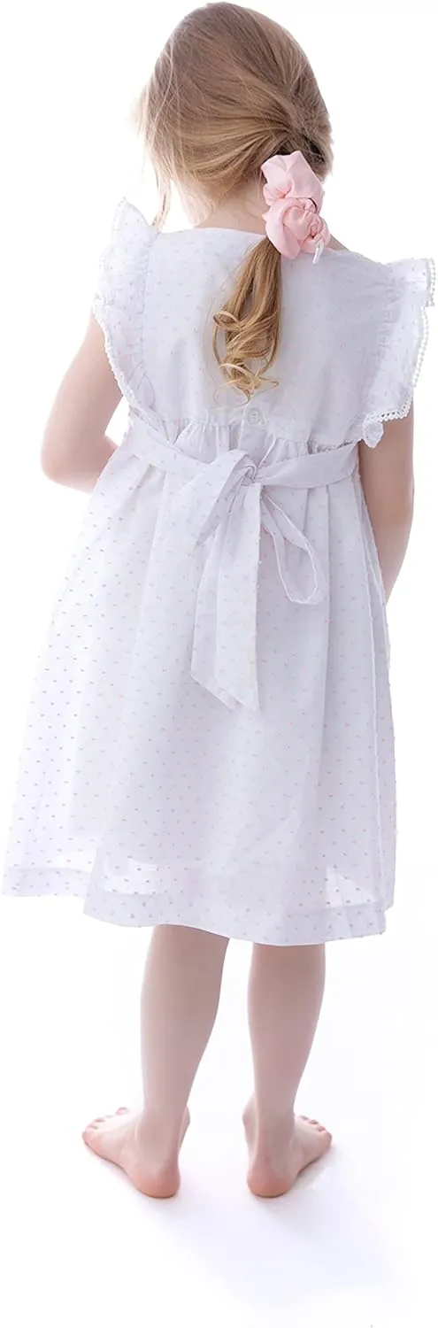 Girls Pin Dot Smocked Angel-Sleeve Dress - Casual Summer Sundress Flower Girl Dress - Infant, Toddler