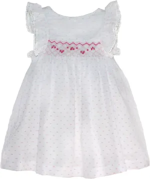 Girls Pin Dot Smocked Angel-Sleeve Dress - Casual Summer Sundress Flower Girl Dress - Infant, Toddler