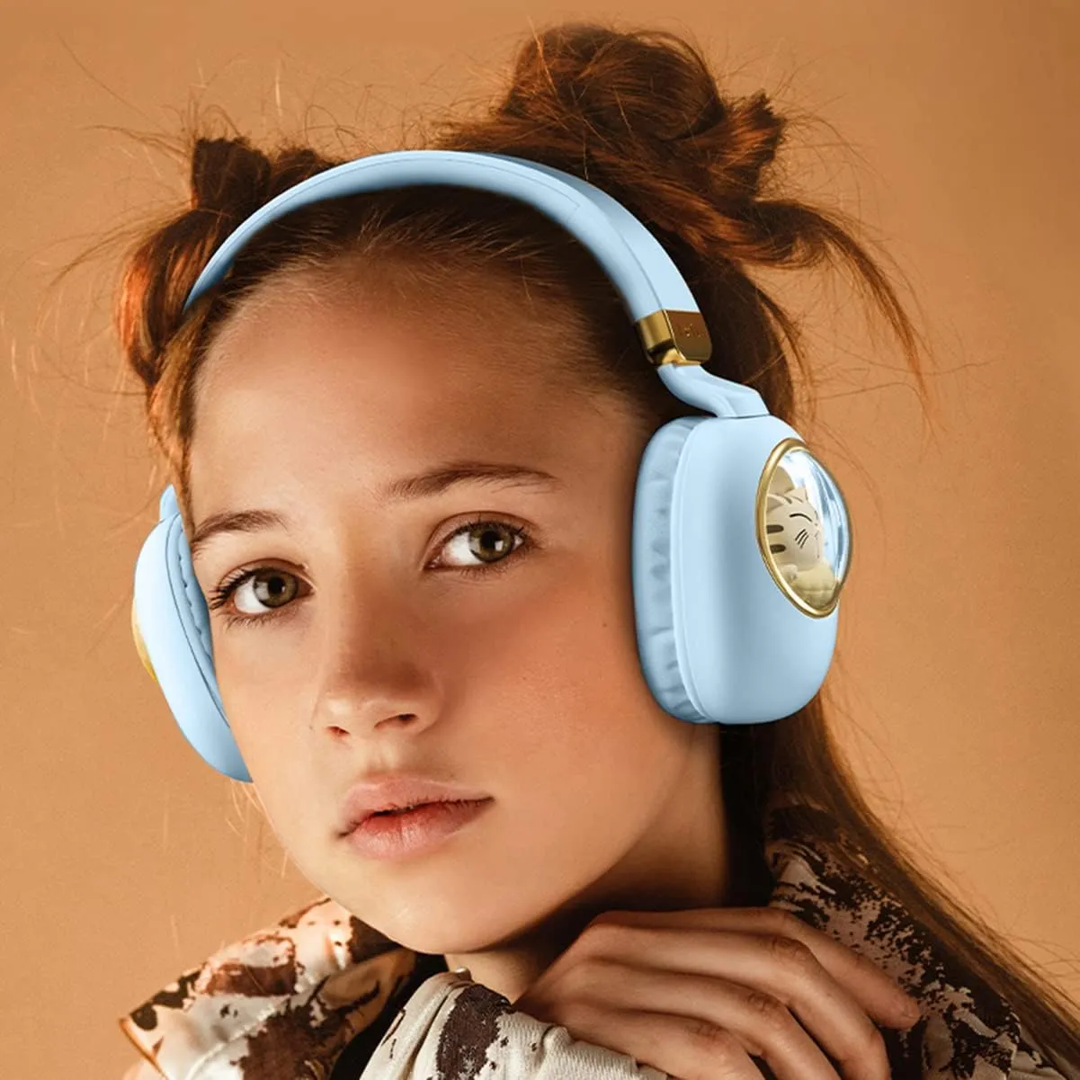 Girls Wired Headphones With Microphone - Blue Gaming Headset for Kids, School - Noise Cancelling, Over Ear, Wireless, Bluetooth Earbuds (Blue Gold)