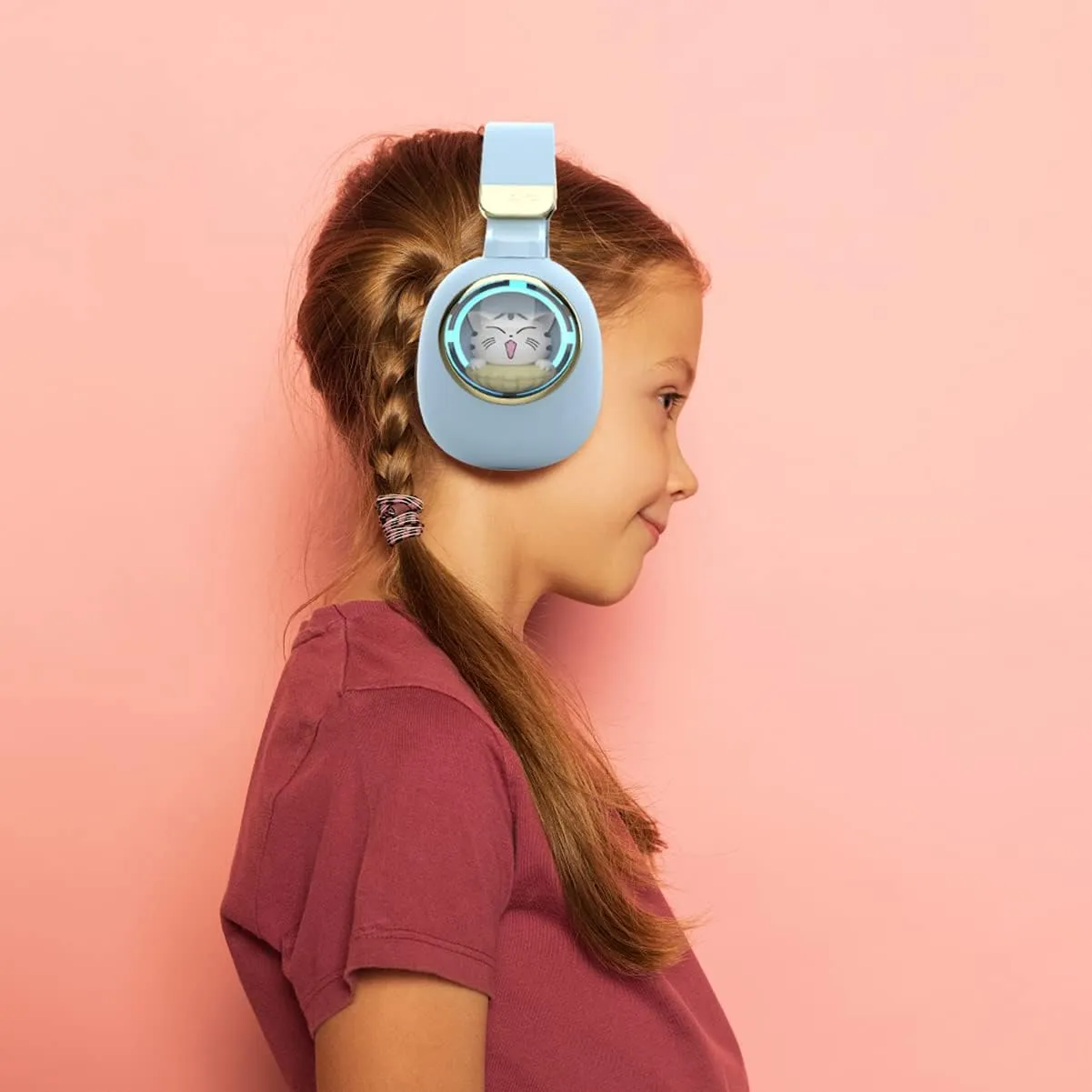 Girls Wired Headphones With Microphone - Blue Gaming Headset for Kids, School - Noise Cancelling, Over Ear, Wireless, Bluetooth Earbuds (Blue Gold)