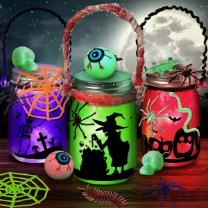 Glass Mason Jars - 3 Pack for Kids' Halloween Crafts & Activities, Classroom Prizes & Party Favors