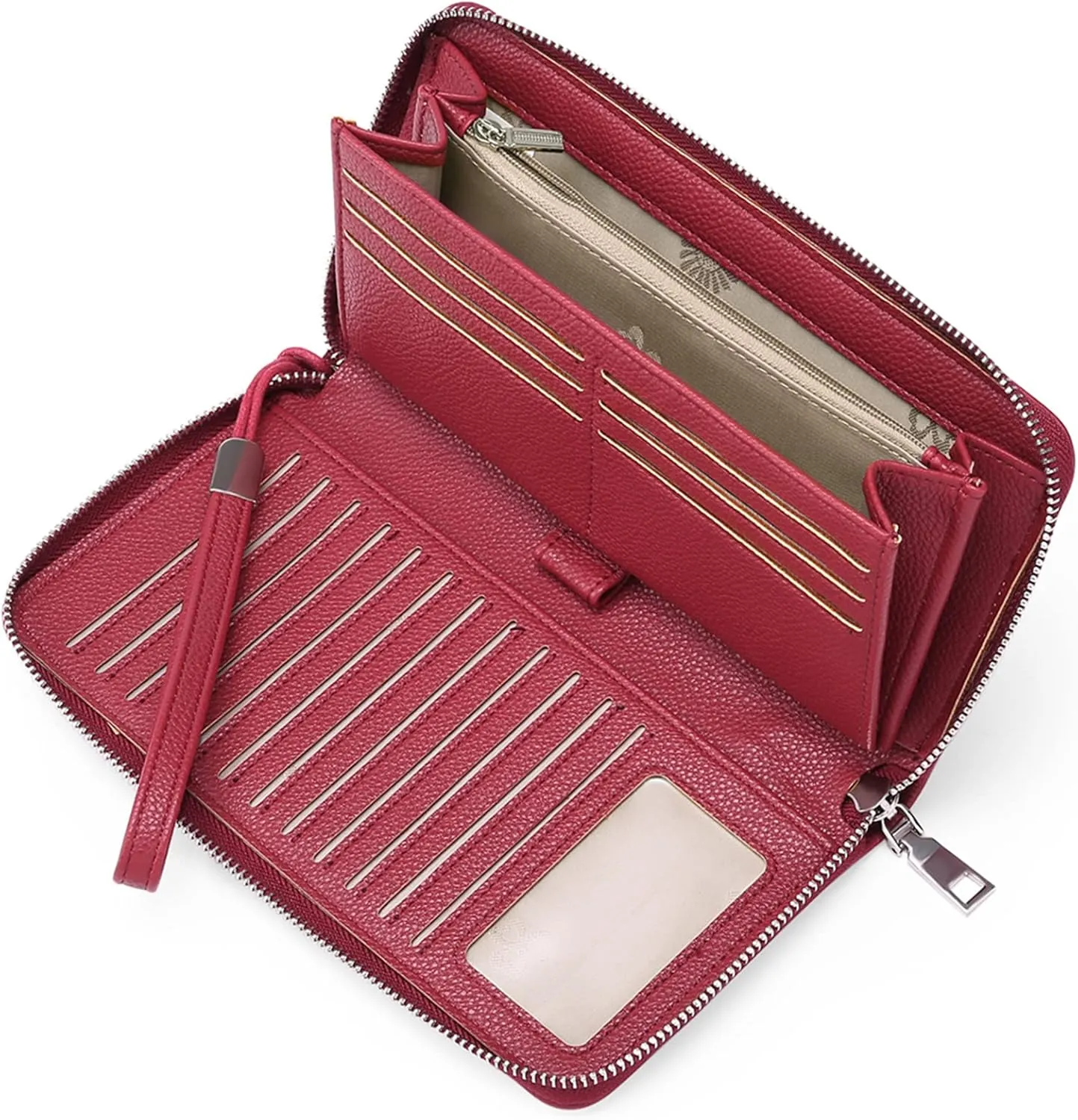 GOIACII Womens Wallet RFID Blocking Leather Zip Around Wallet Large Capacity Long Purse Credit Card Clutch Wristlet