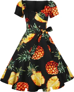 GOOBGS Women's 1950s Vintage Puff Sleeves Cocktail Rockabilly Swing Retro Dress with Pockets New
