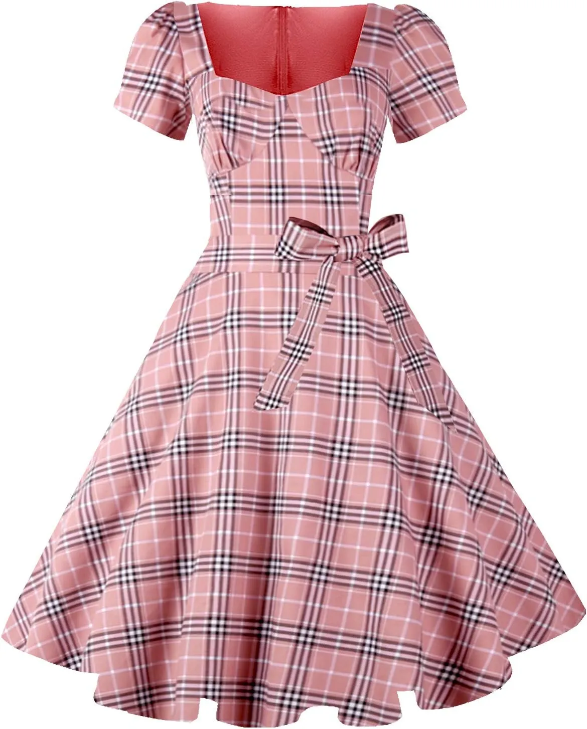 GOOBGS Women's 1950s Vintage Puff Sleeves Cocktail Rockabilly Swing Retro Dress with Pockets New