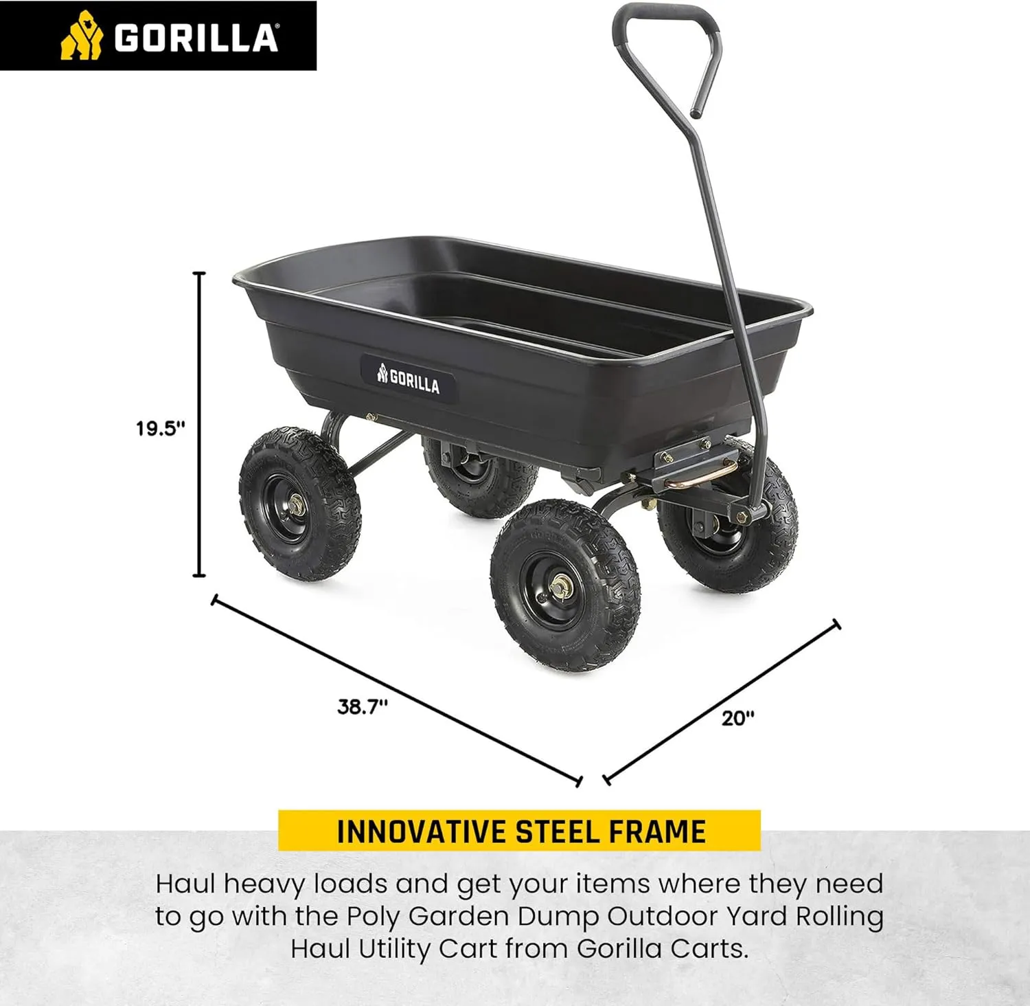 Gorilla Carts Heavy Duty Poly Utility Dump Wagon Garden Cart w/Pneumatic Tires, 4 Cu Ft - 600 lb Capacity Outdoor Wheelbarrow for Yard, Landscaping & Gardening