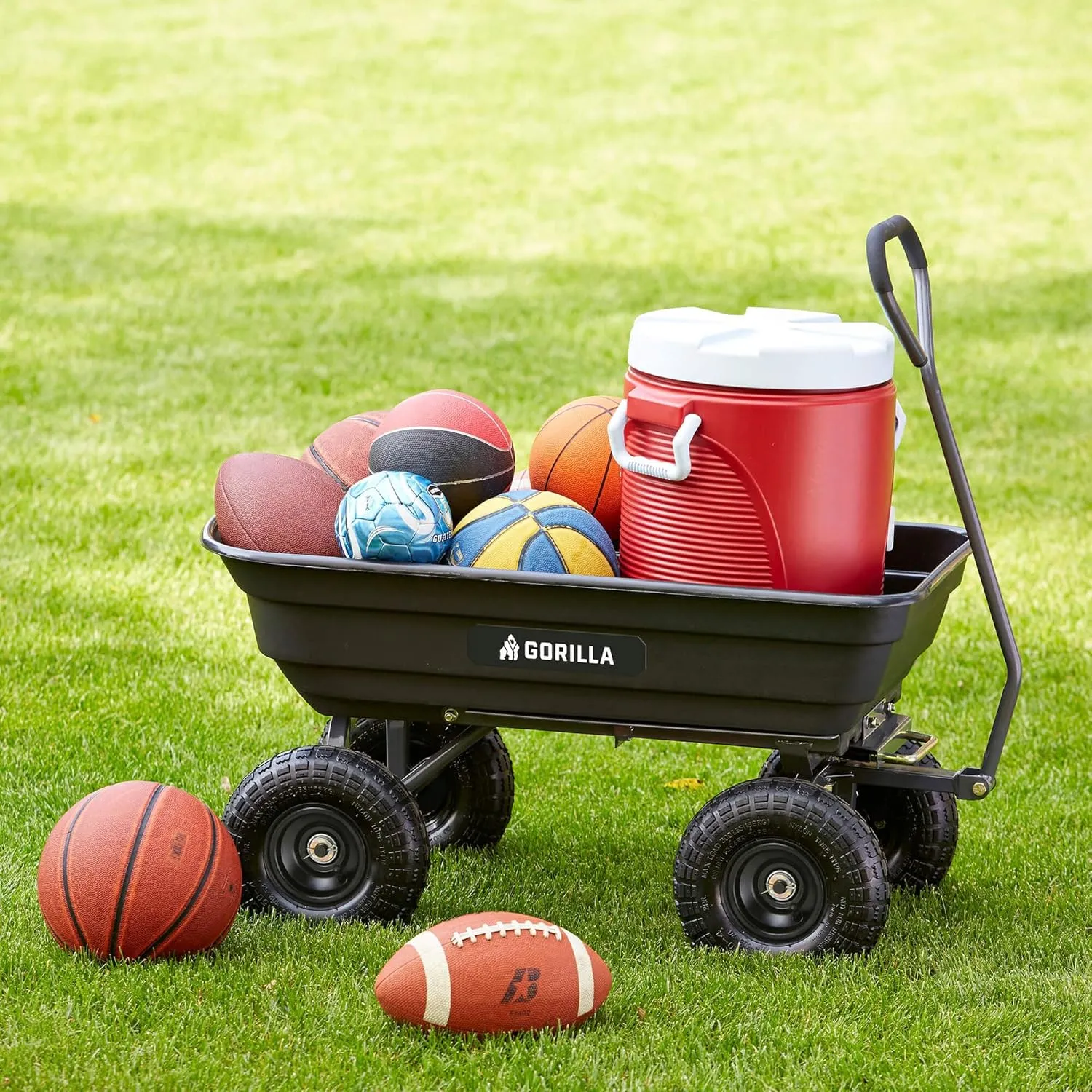 Gorilla Carts Heavy Duty Poly Utility Dump Wagon Garden Cart w/Pneumatic Tires, 4 Cu Ft - 600 lb Capacity Outdoor Wheelbarrow for Yard, Landscaping & Gardening