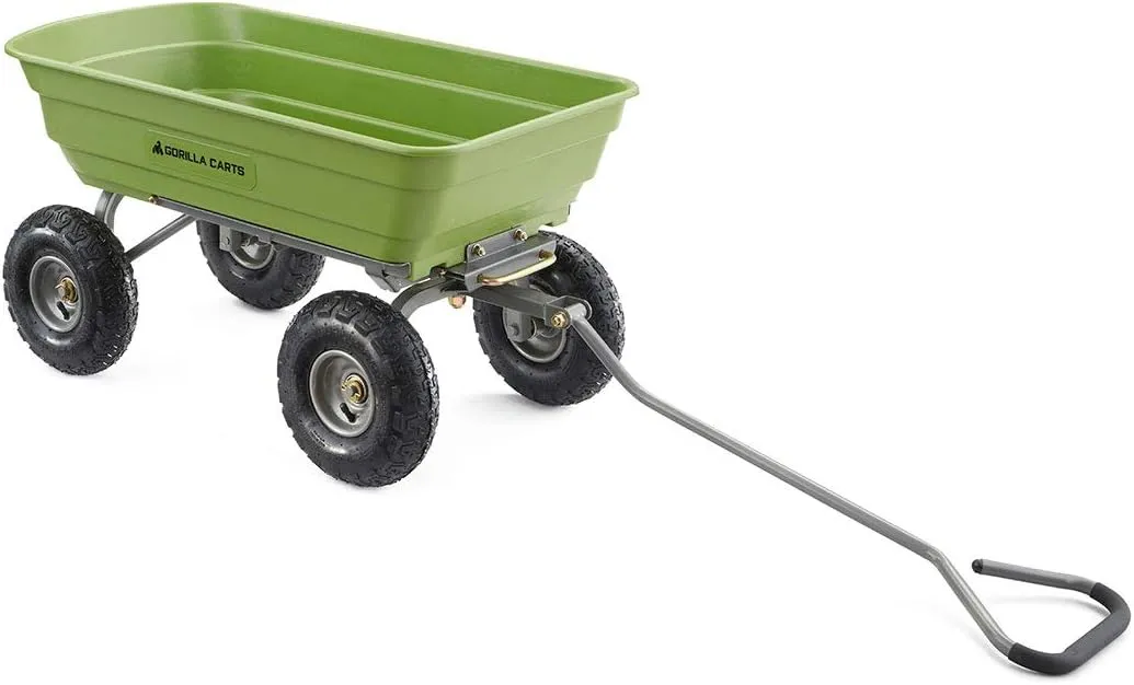 Gorilla Carts Heavy Duty Poly Yard Dump Cart, Lawn & Garden Wagon, 600 Lb, Green