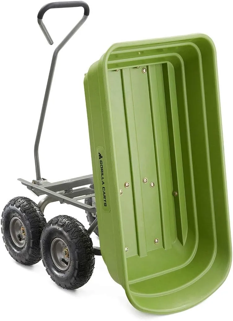 Gorilla Carts Heavy Duty Poly Yard Dump Cart, Lawn & Garden Wagon, 600 Lb, Green