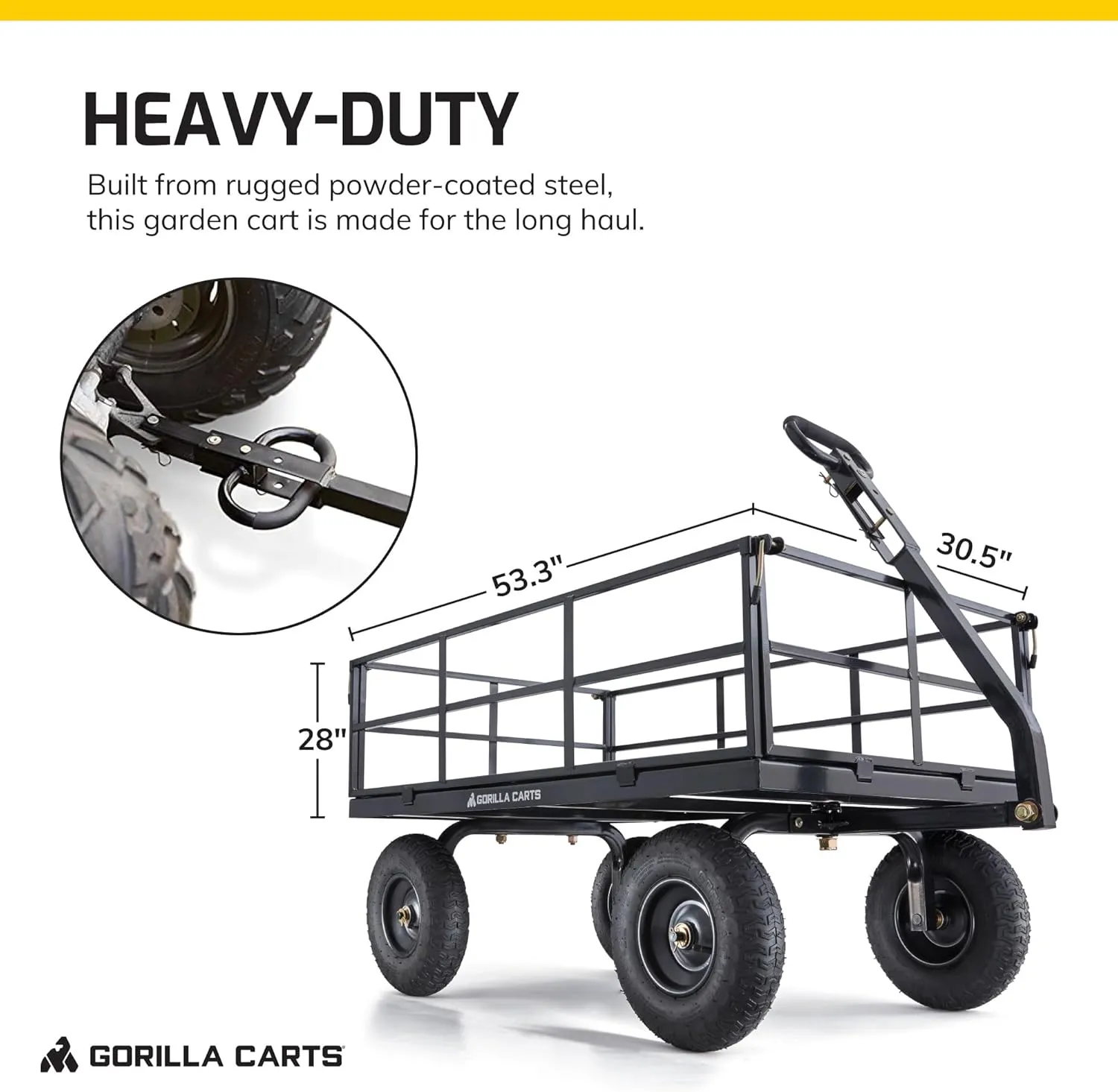 Gorilla Carts Heavy Duty Utility Cart, All Terrain Garden Wagon, 1200 Lb, Black