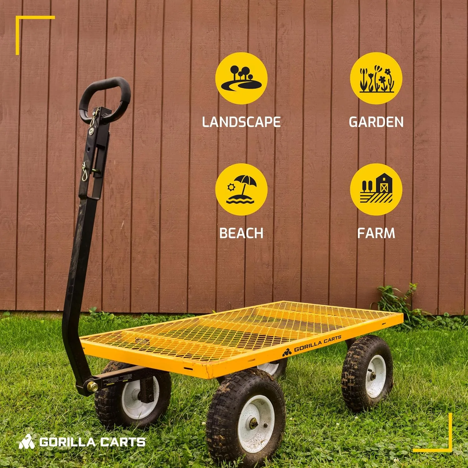 Gorilla Carts Heavy Duty Utility Cart, All Terrain Garden Wheelbarrow Wagon, 1200 Lb, Yellow - Gardening Equipment for Yard, Lawn, and Outdoor Use