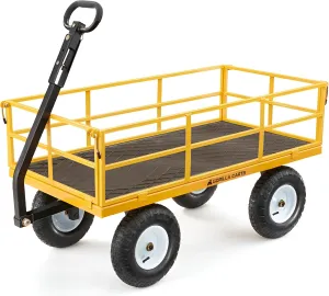 Gorilla Carts Heavy Duty Utility Cart, All Terrain Garden Wheelbarrow Wagon, 1200 Lb, Yellow - Gardening Equipment for Yard, Lawn, and Outdoor Use