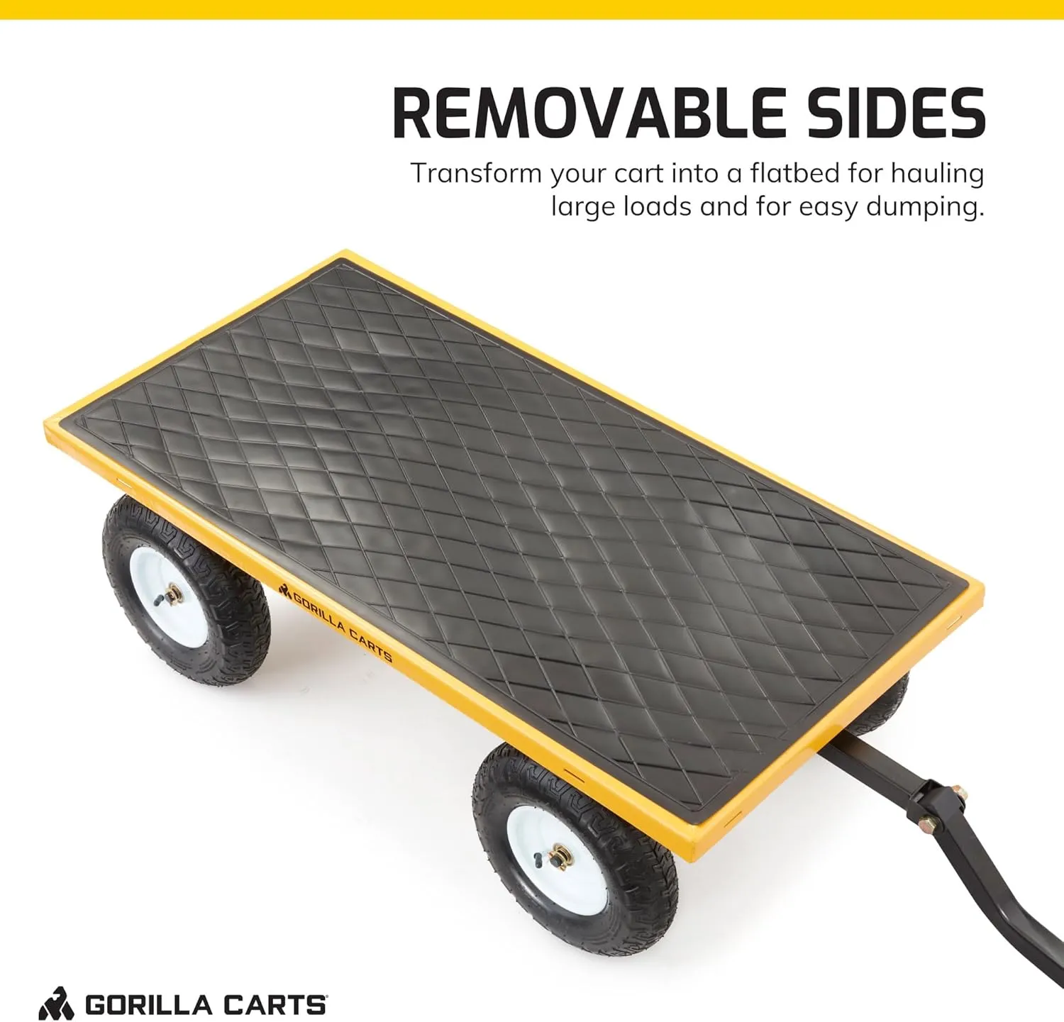 Gorilla Carts Heavy Duty Utility Cart, All Terrain Garden Wheelbarrow Wagon, 1200 Lb, Yellow - Gardening Equipment for Yard, Lawn, and Outdoor Use