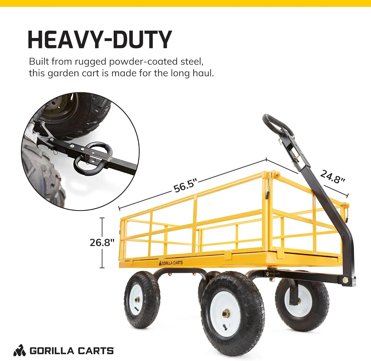 Gorilla Carts Heavy Duty Utility Cart, All Terrain Garden Wheelbarrow Wagon, 1200 Lb, Yellow - Gardening Equipment for Yard, Lawn, and Outdoor Use