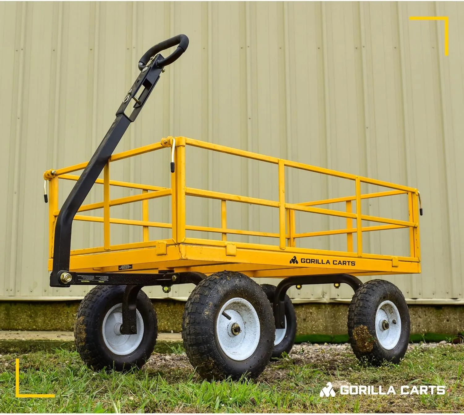 Gorilla Carts Heavy Duty Utility Cart, All Terrain Garden Wheelbarrow Wagon, 1200 Lb, Yellow - Gardening Equipment for Yard, Lawn, and Outdoor Use