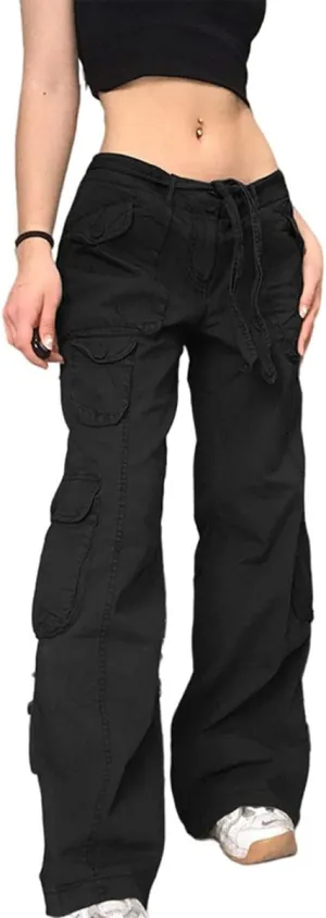 Gothic Cargo Pants Women's High Waist Wide Leg Jeans Women's Loose Casual Pants