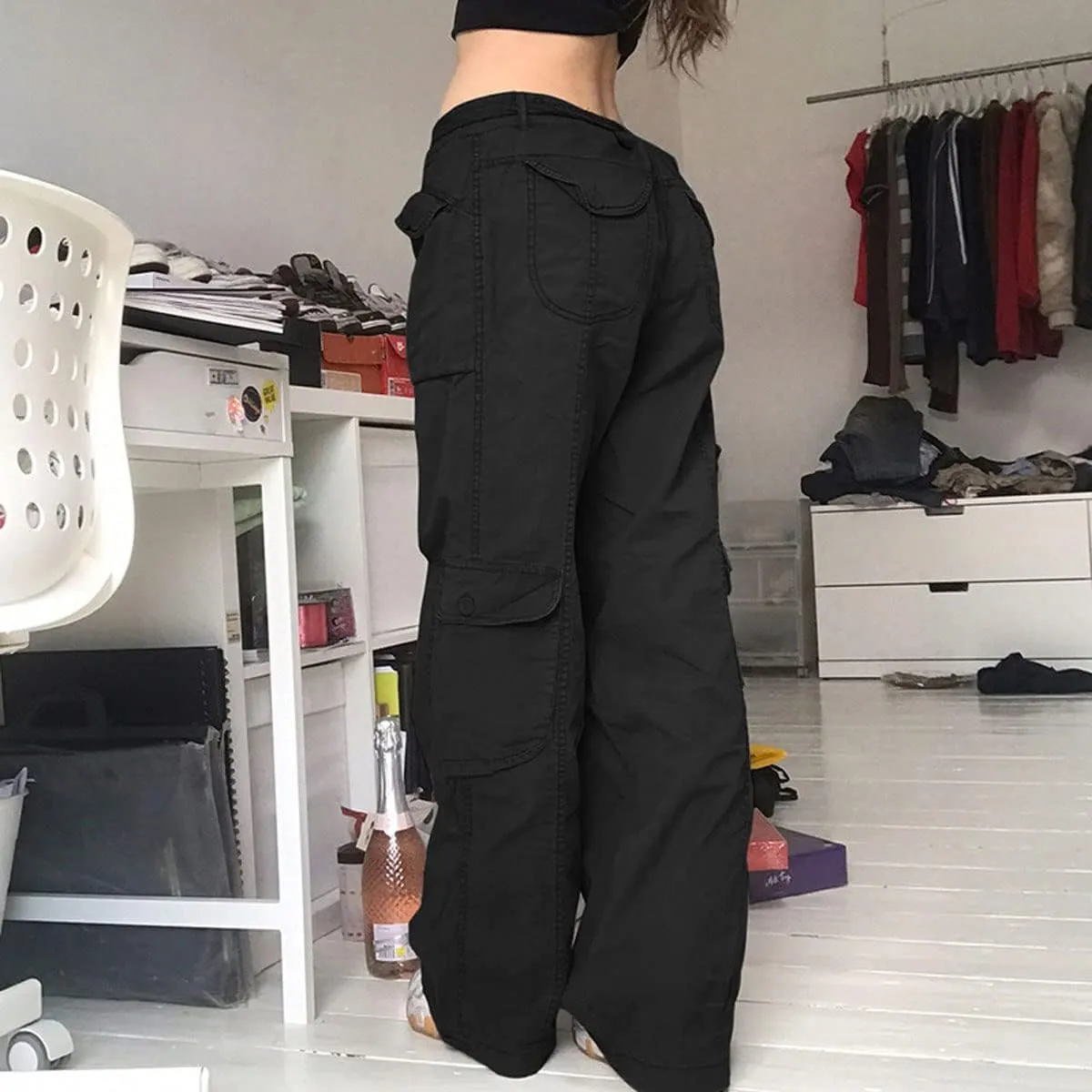 Gothic Cargo Pants Women's High Waist Wide Leg Jeans Women's Loose Casual Pants