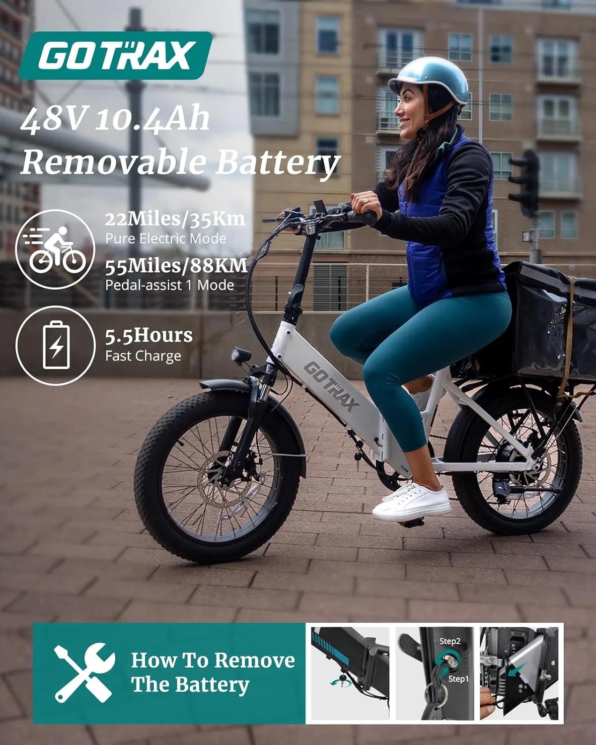 Gotrax 20" Folding Electric Bike with 55 Miles (Pedal-assist1) by 48V Battery, 20Mph Power by 500W, Smart LCD Display and 5 Pedal-Assist Levels, 7-Speed&Front Shock Absorber for Off-Road Bicycle