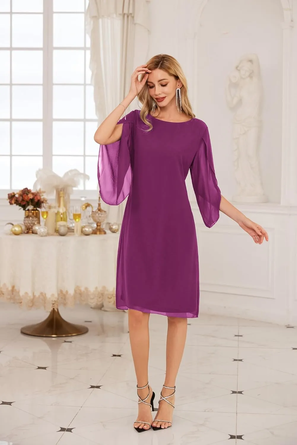 GRACE KARIN Womens Chiffon Dresses Flutter Sleeve Party Wedding Cocktail Dress Size 8-20