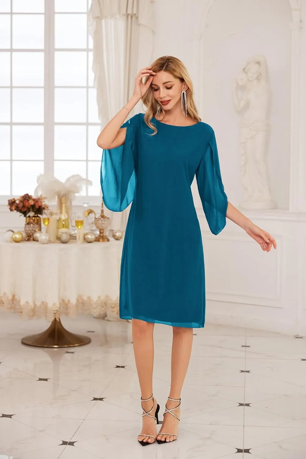 GRACE KARIN Womens Chiffon Dresses Flutter Sleeve Party Wedding Cocktail Dress Size 8-20
