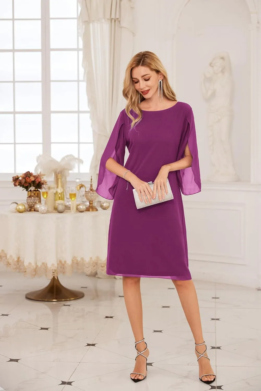 GRACE KARIN Womens Chiffon Dresses Flutter Sleeve Party Wedding Cocktail Dress Size 8-20