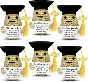 Graduation Gifts Set Class Of 2025，6 Pcs Positive potato With Grad Cap，Funny Gifts For High School College For Her Girls Him Boys，Handmade Inspiring Emotional Support Positive Crochet Potato (Potato)