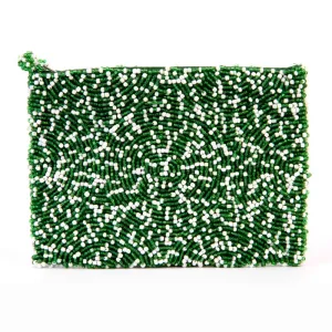 Green and White Confetti Beaded Coin Purse