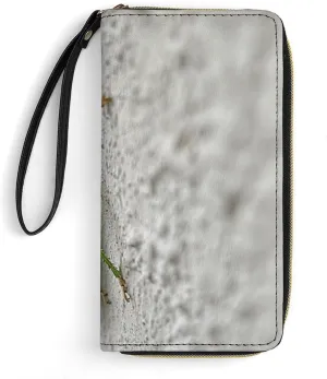 Green Grasshopper Image Leather Wallet Smooth Zip Around Clutch Wristlet Travel Long Soft Purse for Women